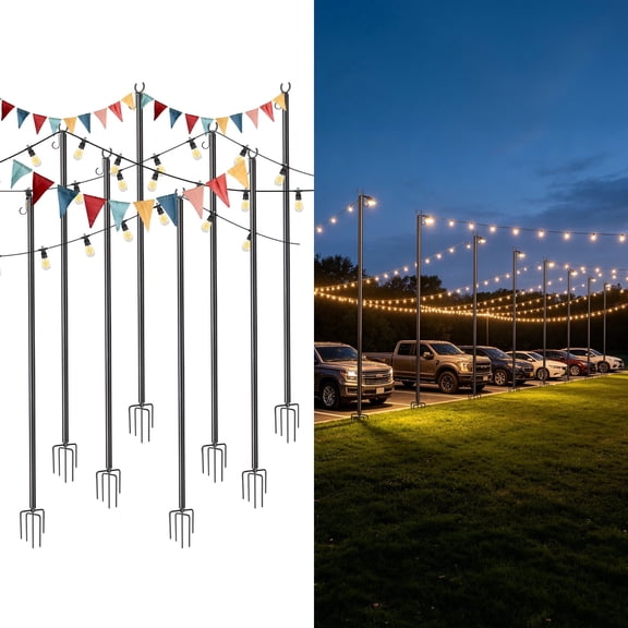 Yescom 10' String Light Poles for Outside Event Temporary Parking Lot, 8pcs Aluminum Forked Outdoor Light Post with Hook for Event Wedding Party Decor
