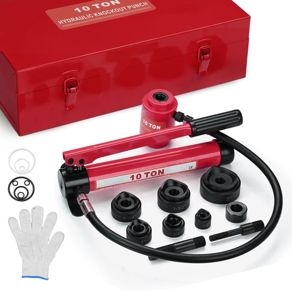 Yescom 1/2" to 2" Hydraulic Knockout Punch Set 10-Ton 6-Die Electrical Conduit Hole Punch Driver Kit  - Red