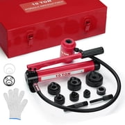 Yescom 1/2 to 2 Hydraulic Knockout Punch Set 10-Ton 6-Die Electrical Conduit Hole Punch Driver Kit - Red