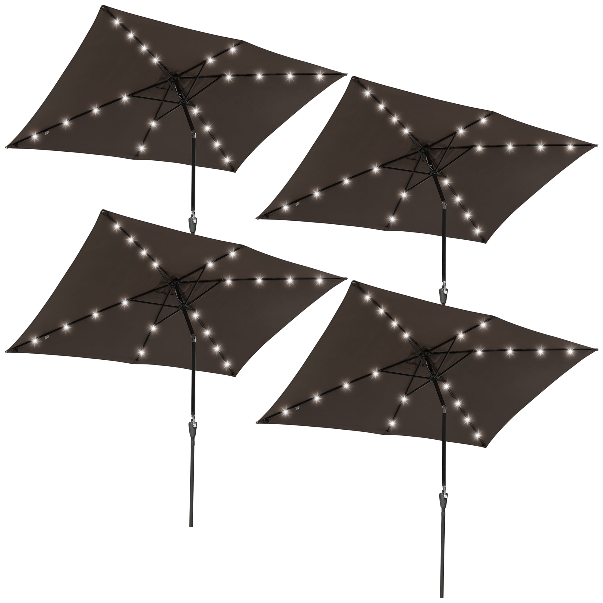 Chocolate Solar LED Lighted Aluminum Patio Umbrella Set, 10' Diameter