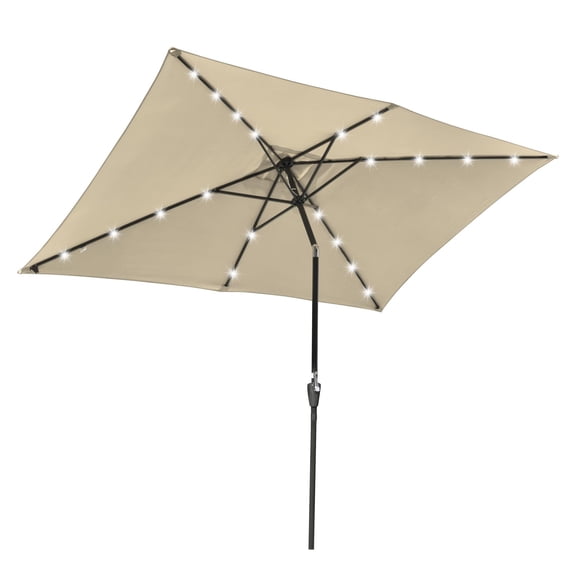 Yescom 10x6.5FT Rectangle Outdoor Solar LED Patio Umbrella with Crank Tilt for Table Market Yard Deck Pool Party Beige
