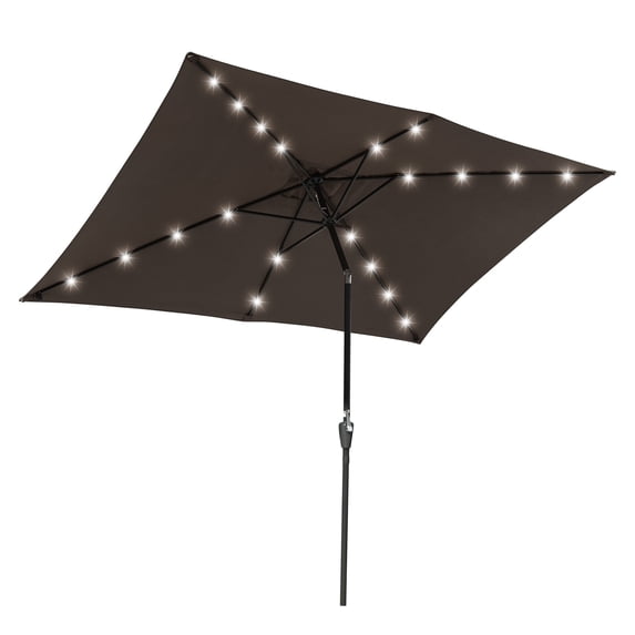 Yescom 10x6.5FT Rectangle Outdoor Solar LED Patio Umbrella with Crank Tilt for Table Market Yard Deck Pool Party Brown