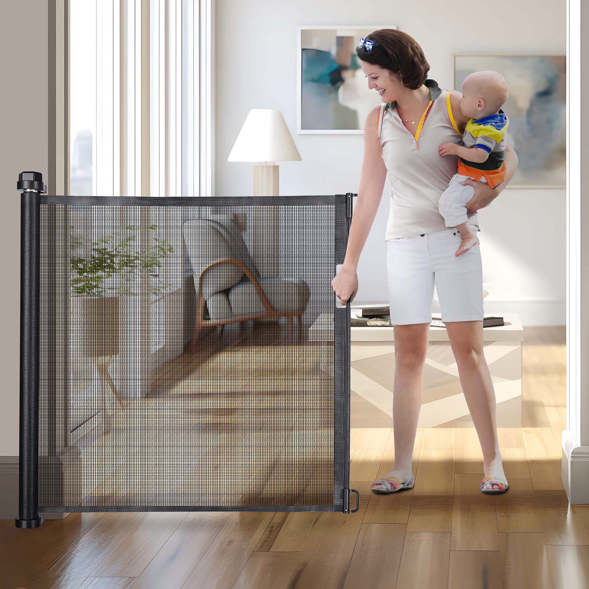 118"x39" Retractable Mesh Baby or Pet Dog Safety Gate Doorways