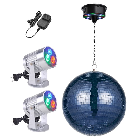 Yescom 12" Blue Disco Ball w/ 2 RGB Spotlights Rotating Motor Party Light