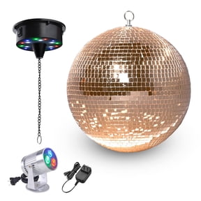Yescom 12" Large Disco Ball with Motor and Light 6RPM Rotator & 3W RGB Spotlight for 70s 80s Party DJ Bands Club Wedding Event Studio Rose Gold