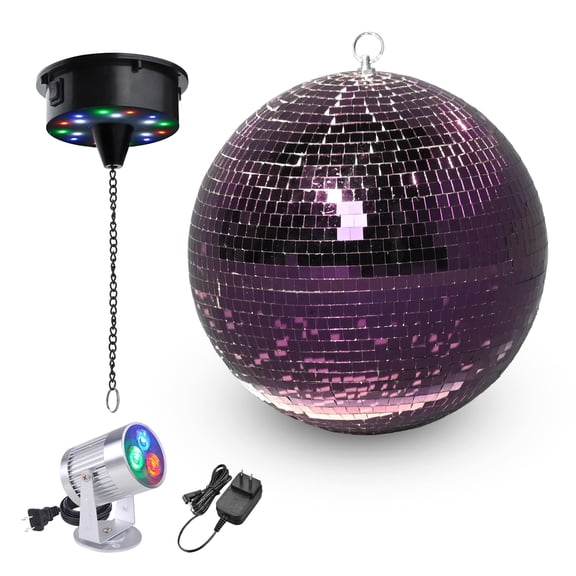Yescom 12" Large Disco Ball with Motor and Light 6RPM Rotator & 3W RGB Spotlight for 70s 80s Party DJ Bands Club Event Studio Purple
