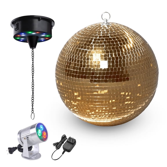Yescom 12" Large Disco Ball with Motor and Light 6RPM Rotator & 3W RGB Spotlight for 70s 80s Party DJ Bands Club Event Champagne Gold