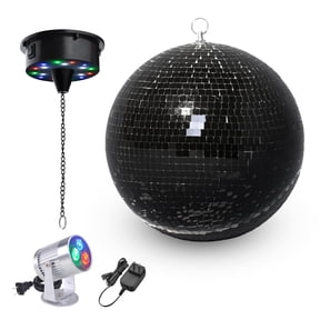 Yescom 12" Large Disco Ball with Motor and Light 6RPM Rotator & 3W RGB Spotlight for 70s 80s Party DJ Bands Club Wedding Event Studio Black