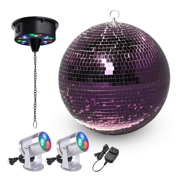 Yescom 12" Large Disco Ball with Motor and Light 6RPM Rotator & 2PCS 3W RGB Spotlights for 70s 80s Party DJ Bands Club Event Purple