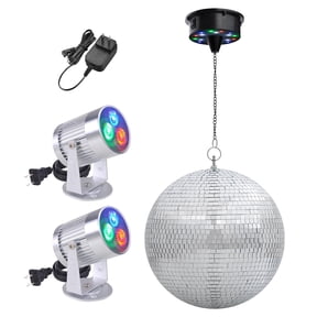 Yescom 12" Large Disco Ball with Motor and Lights 6RPM Rotator & 2PCS 3W RGB Spotlights for 70s 80s Party DJ Bands Studio Event