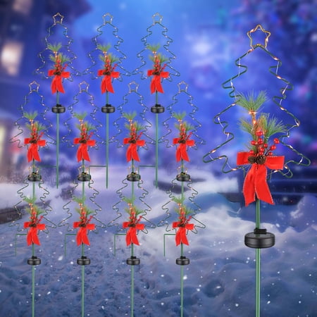 Yescom 12Pcs Solar Red Berries Tree Stake Lights Christmas Solar Pathway Lights Waterproof Stakes Lights for Garden Yard