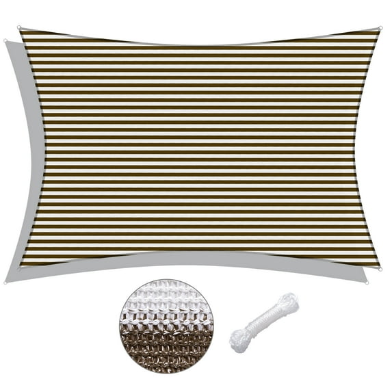 Yescom 12x8Ft 97% UV Block Rectangle Sun Shade Sail Outdoor Patio Pool Garden Yard Lawn Carport Net Coffee+White