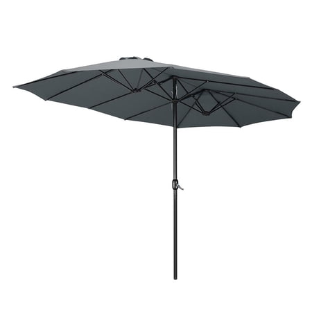 Yescom 15FT Double-sided Patio Umbrella Sunshade Crank Outdoor Garden Market Grey