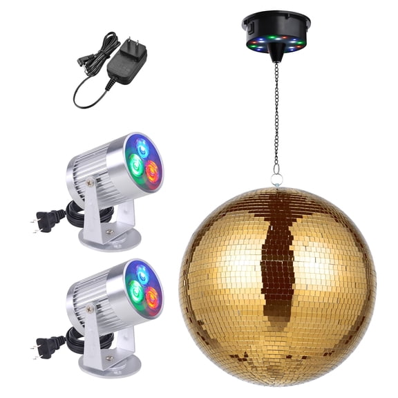 Yescom 16" Large Disco Ball with Motor and Light 6RPM Rotator & 2PCS 3W RGB Spotlights for 70s 80s Party DJ Bands Club Event Champagne Gold