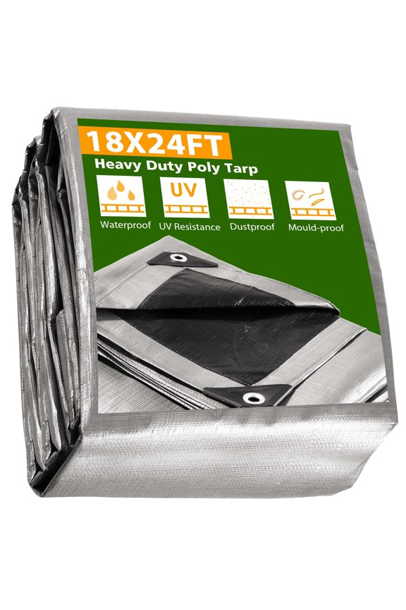 18x24' 14 Mil Heavy Duty Reinforced Poly Tarp Reversible All Purpose Waterproof UV Resistant Cover Tarpaulin