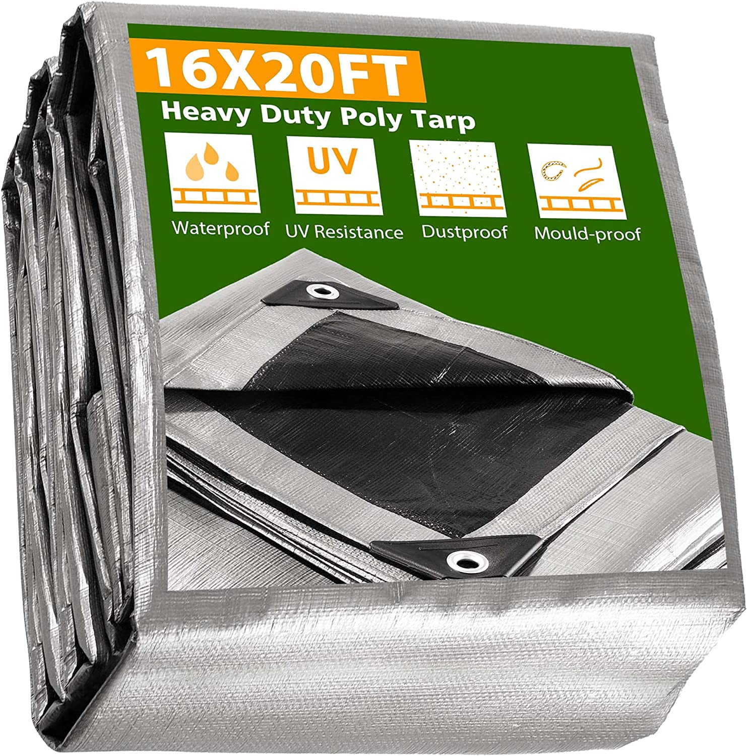 18x24ft Heavy Duty Reinforced Poly Tarp Waterproof Tarpaulin 10mil Ground Sheet Camping