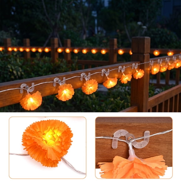 Yescom 2 Pack 10FT 20LED Marigold String Lights with 100 S-Hooks & Screws for Fence Door Yard Halloween Diwali Fall Decor