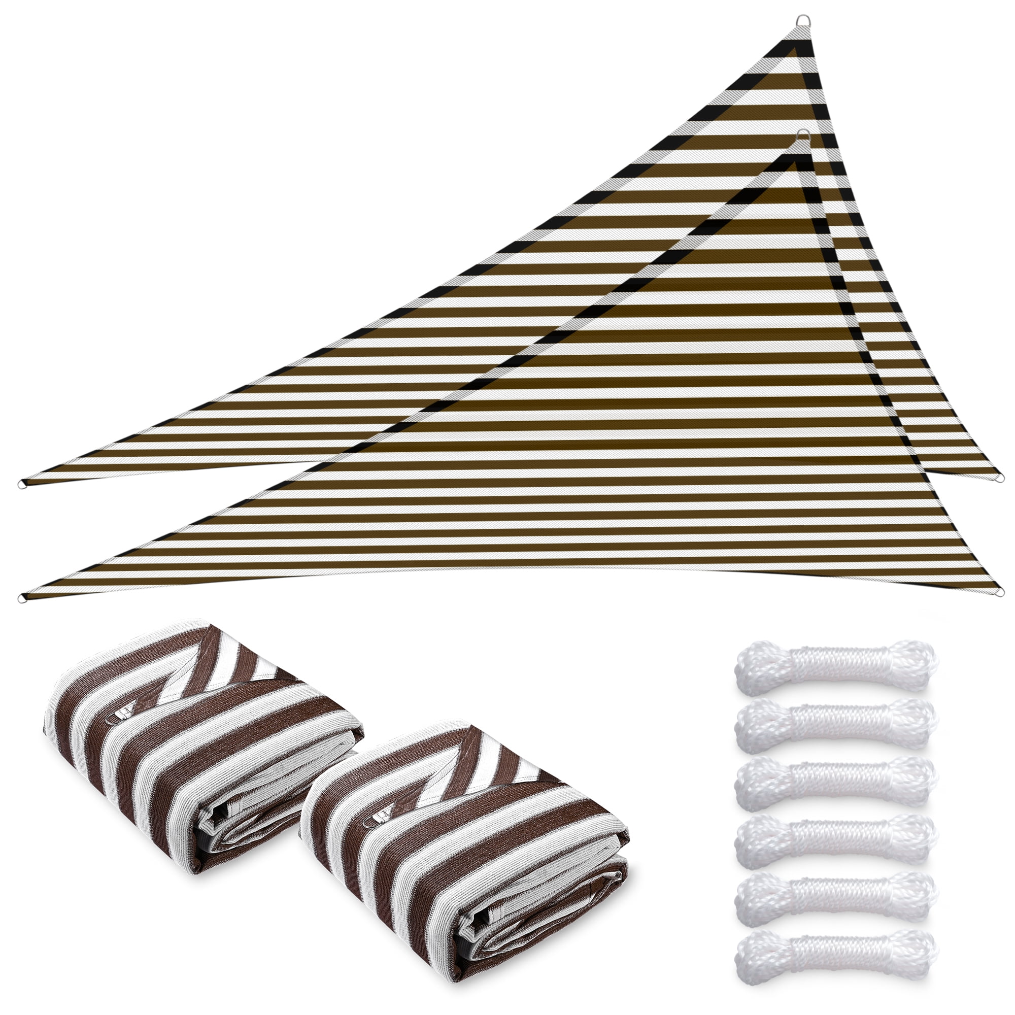 22ft Coffee and White HDPE Triangle Sun Shade Sail Canopy