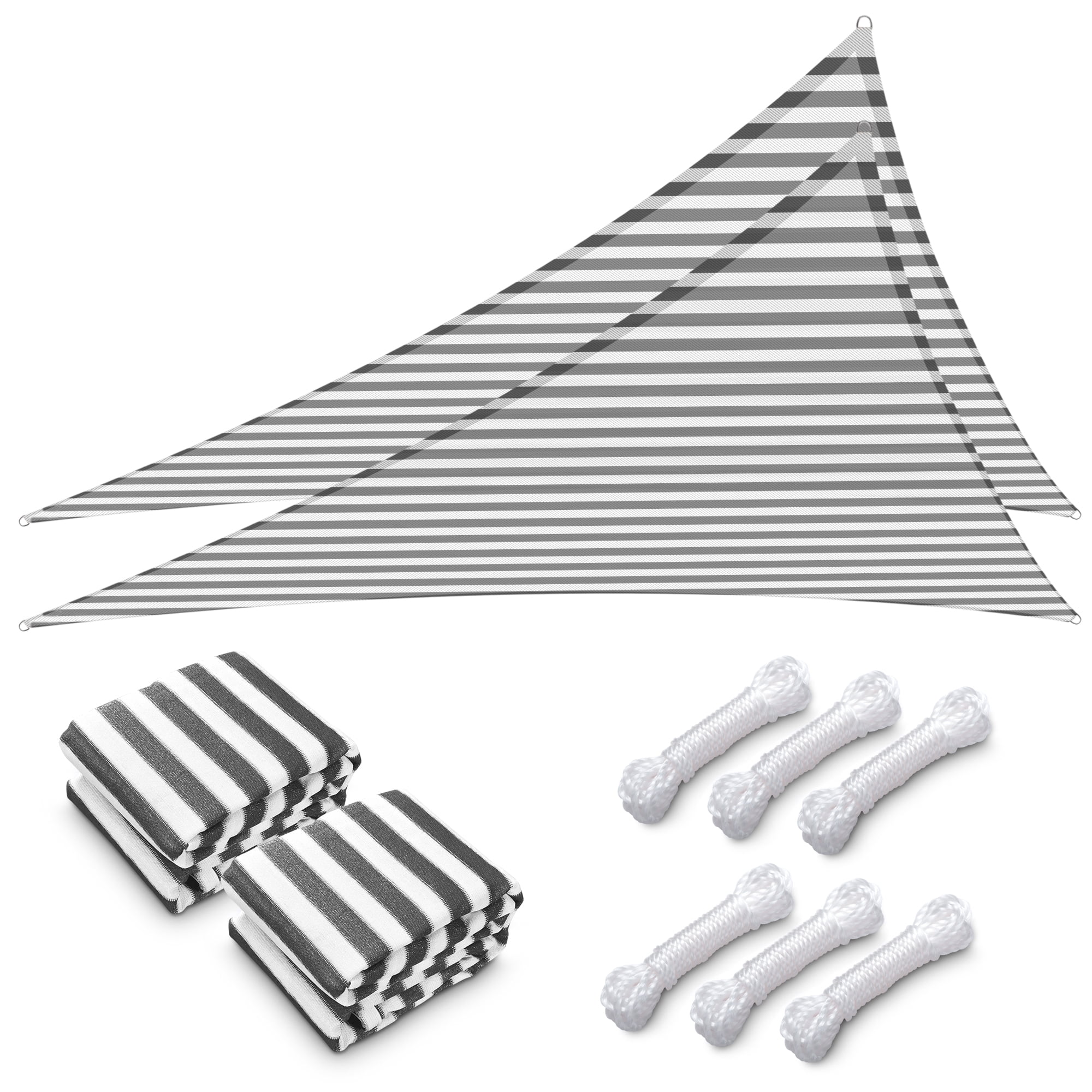 Gray and White 25ft Triangle Sun Shade Sail Set for Outdoor Patio