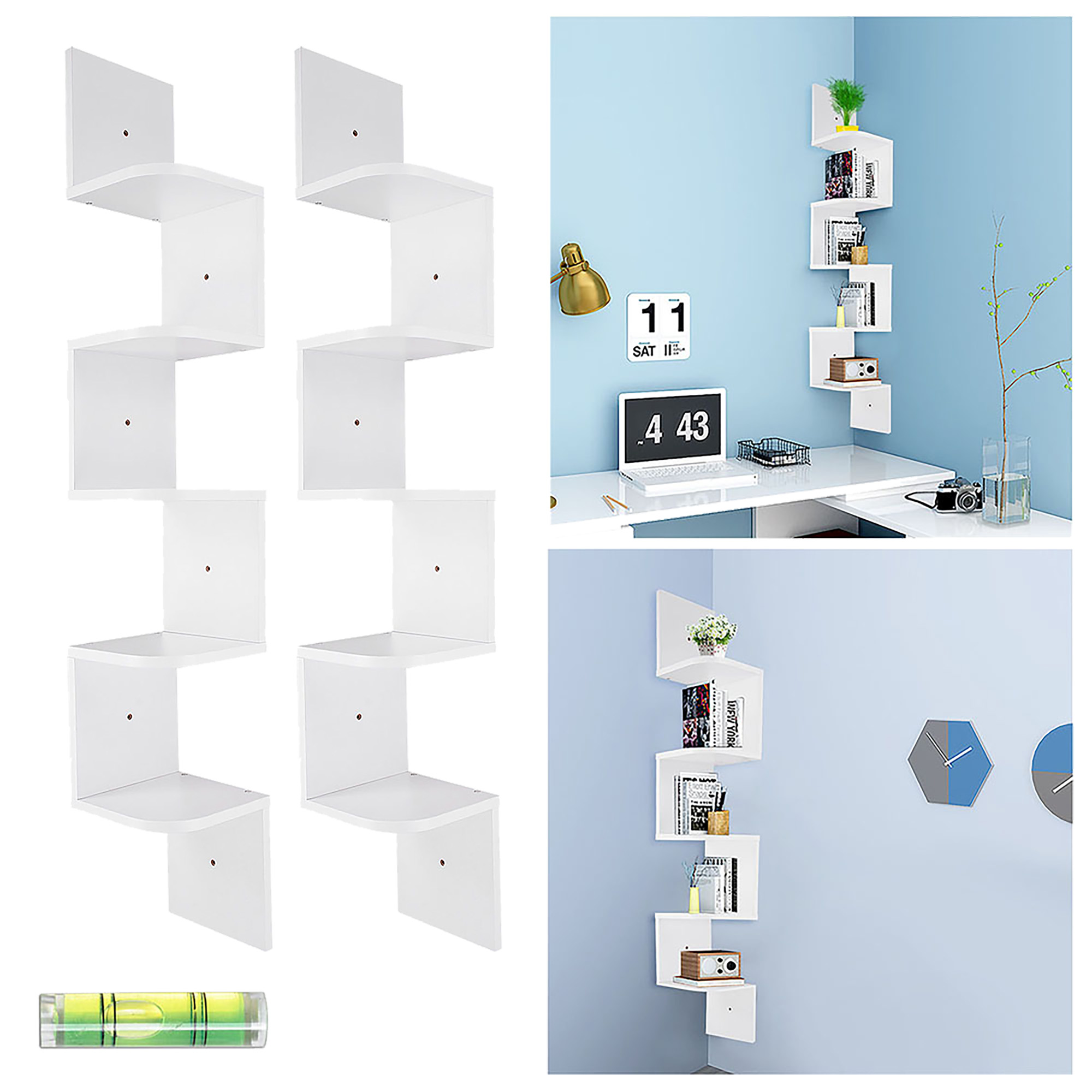 Greenco 5 Tier Wood Floating Wall Mount Corner Shelves Gray Finish