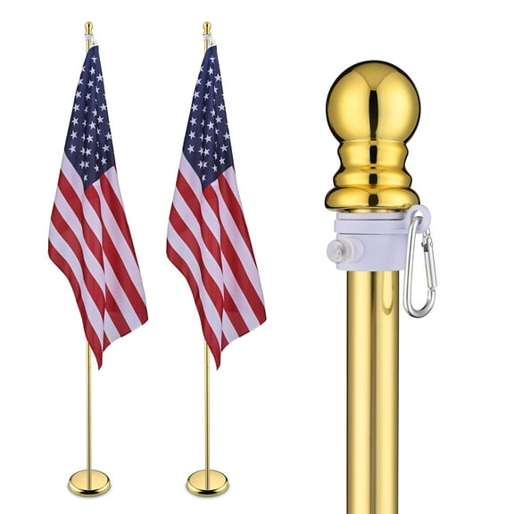 Yescom 2 Pack 8 Ft Sectional Indoor Flag Pole Kit Base Ball Aluminum 3x5 Ft US Flag
