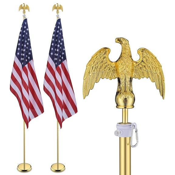 Yescom 2 Pack 8FT Sectional Indoor Flag Pole Kit Eagle Topper with 3x5Ft US Flag & Base Stand