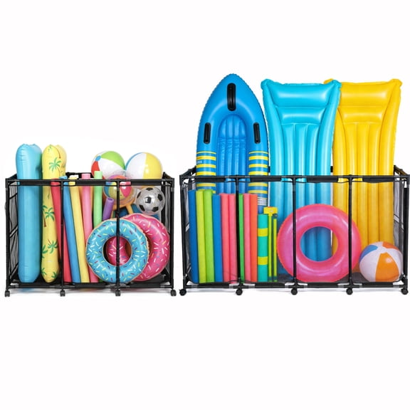 Yescom 2 Pack Pool Toy Storage Bin Mesh Basket Organizer with Wheels Metal Frame