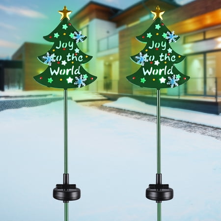 Yescom 2 Packs Solar Christmas Tree Stake Lights Solar Pathway Lights Waterproof Solar Stakes Lights for Outdoor Patio