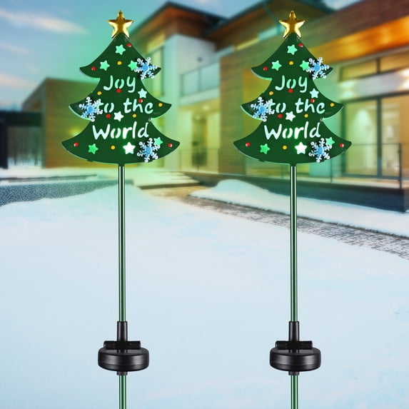 Yescom 2 Packs Solar Christmas Tree Stake Lights Solar Pathway Lights Waterproof Solar Stakes Lights for Outdoor Patio