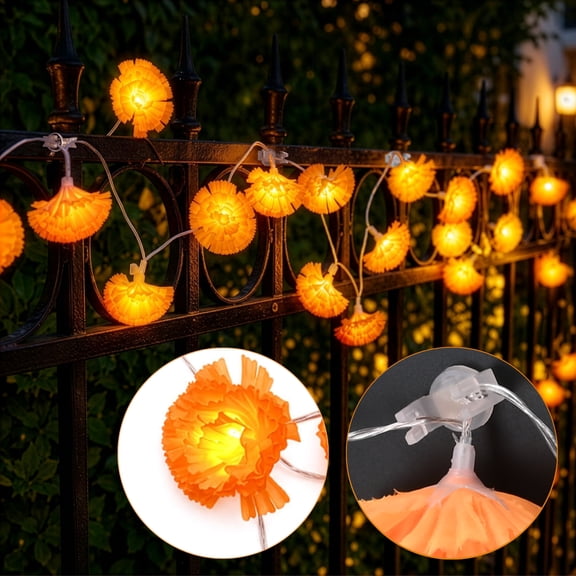 Yescom 2 Pcs 10ft 20LED Marigold String Lights with 100 Magnetic U-Clips for Metal Fence Door Frame Refrigerator Halloween Diwali Fall Decor