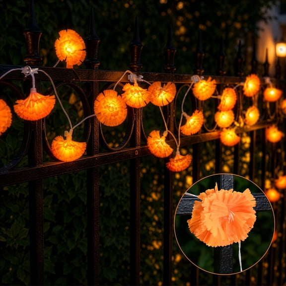 Yescom 2 Pcs 10ft 20LED Marigold String Lights with 100 Magnetic U-Clips for Metal Fence Door Frame Refrigerator Halloween Diwali Fall Decor