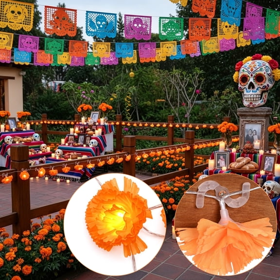 Yescom 2 Pcs 20FT 40 LED Marigold String Lights with 100 S-Hooks & Screws for Fence Door Yard Halloween Diwali Fall Decor