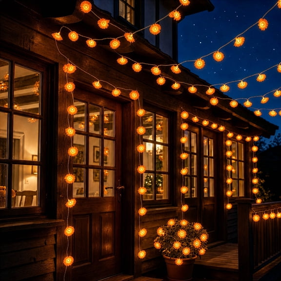 Yescom 2 Pcs 20FT 40 LED Marigold String Lights with 100 S-Hooks & Screws for Fence Door Yard Halloween Diwali Fall Decor