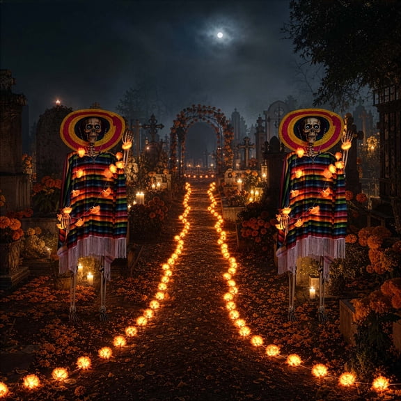 Yescom 2 Pcs Life Size Skeletons 5.6ft with 20ft 40 LEDs Marigold Fairy Lights