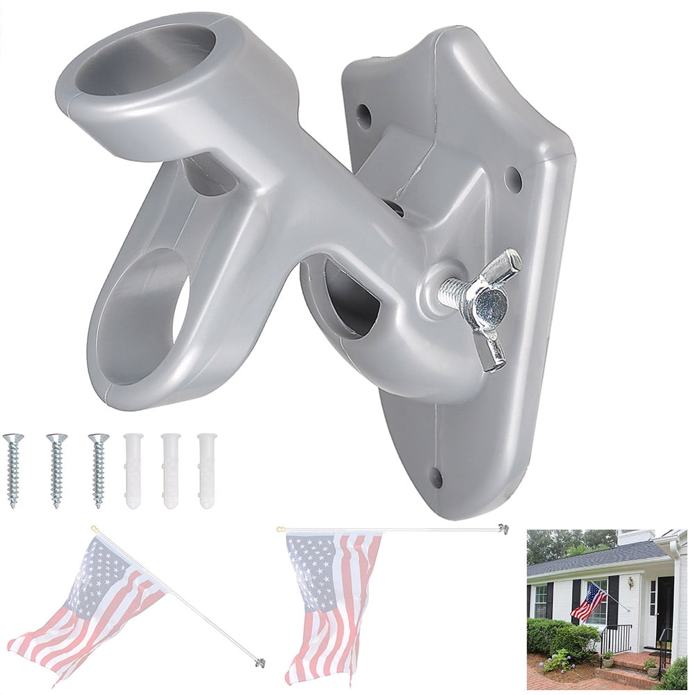 Silver Adjustable Wall Mount Flag Pole Bracket Holder