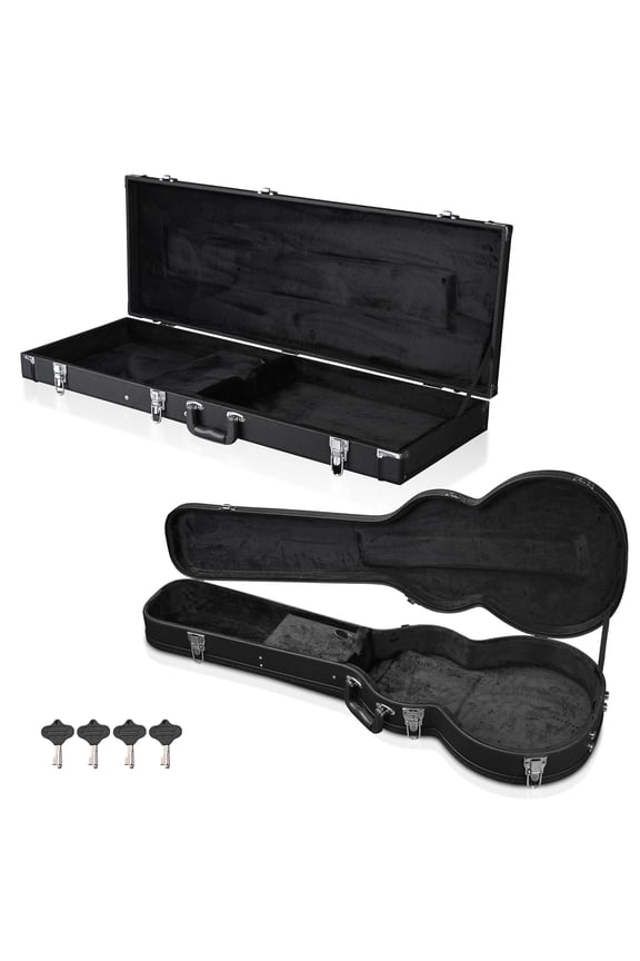 2 Set Electric Guitar Hard Cases Wooden Shell for Les Paul Style & Universal Fit Portable Gig Bag with Lock Studio Travel