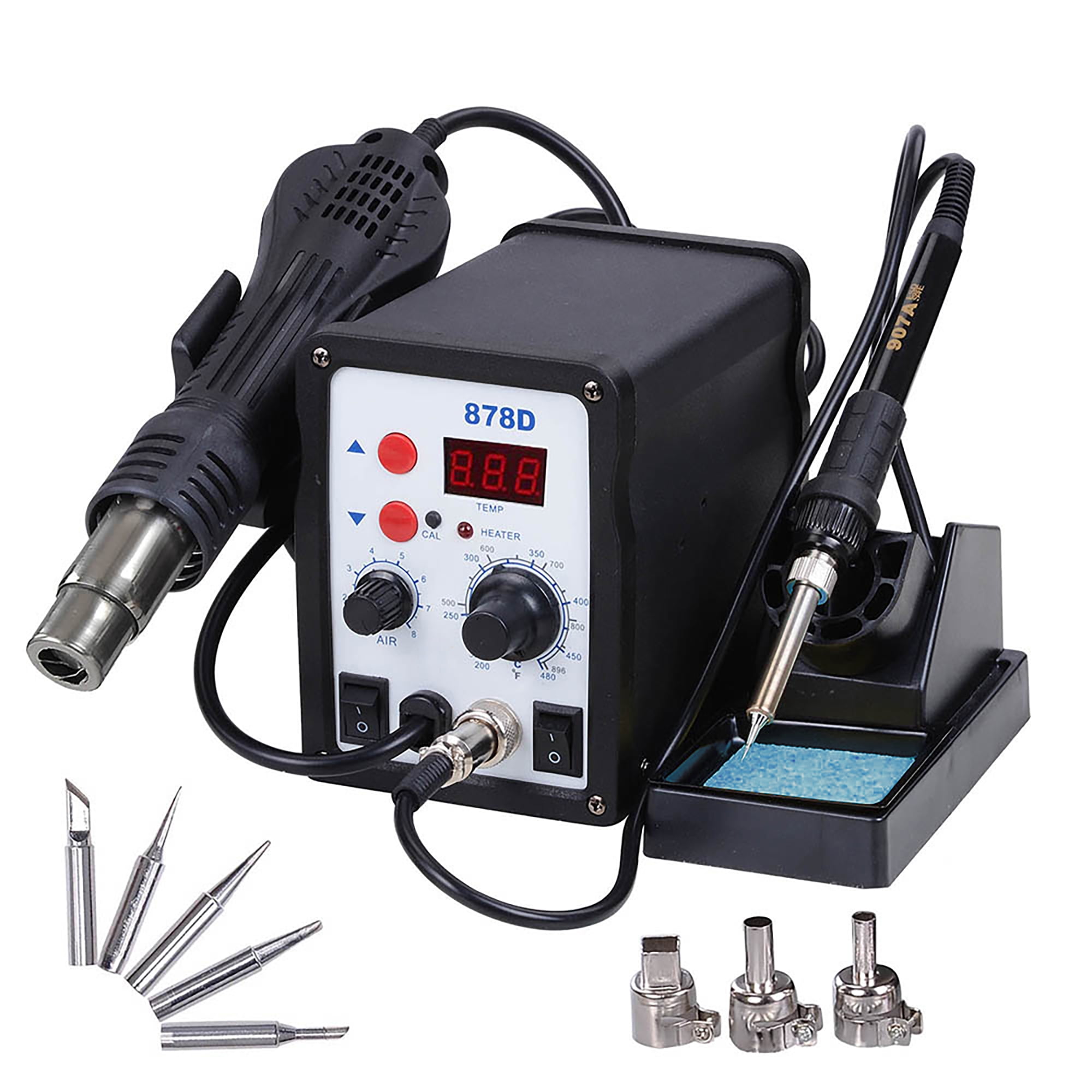 Yescom 2 in 1 Soldering Station Unit Welder Iron Hot Air Gun with 5 Tips and 3 Nozzles Kit 110V
