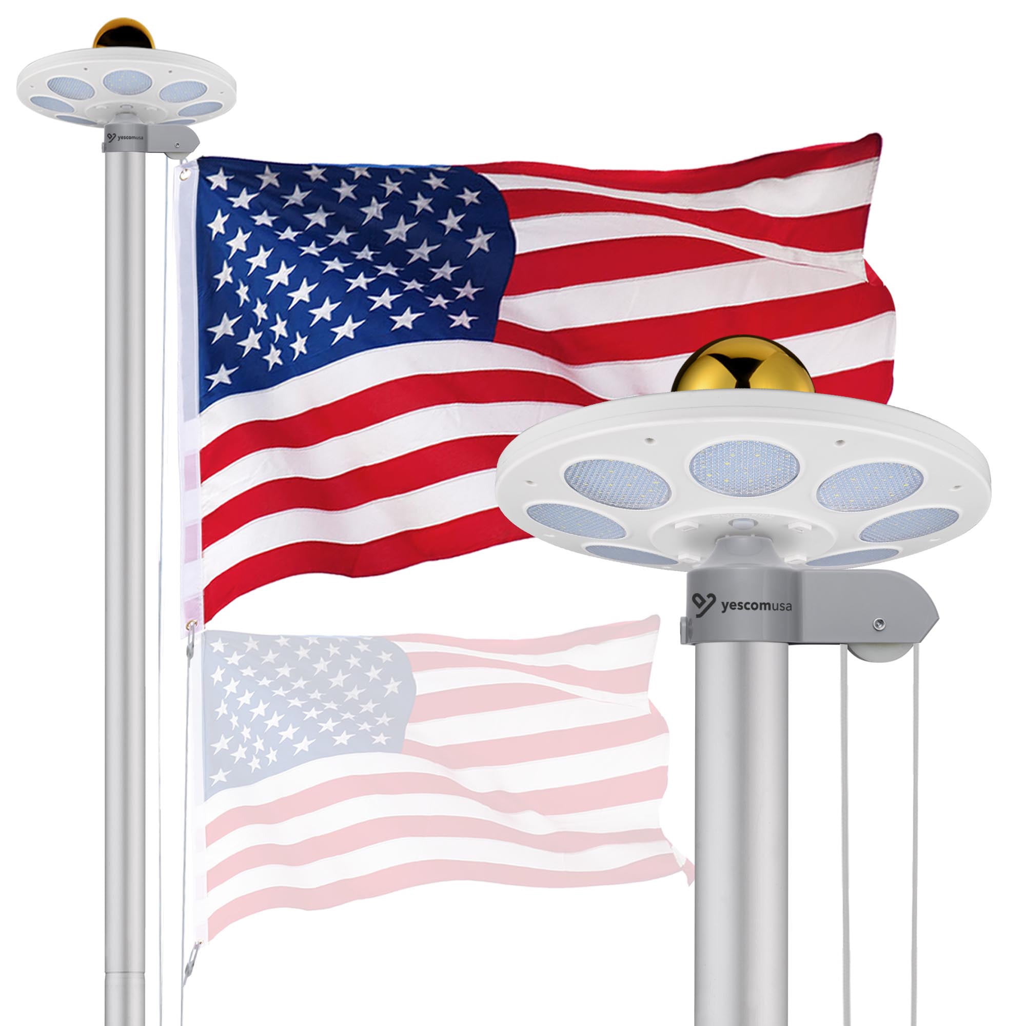 20 Ft Silver Aluminum Flagpole Kit with Solar LED Light and US Flag