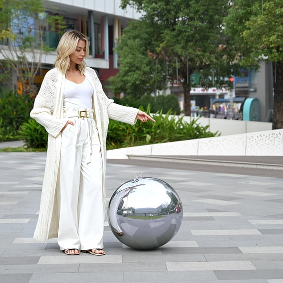 Yescom 20" Big Shiny Inflatable Mirror Ball Giant Reusable PVC Balloon for Large Disco Party Wedding Event Stage Decoration Silver