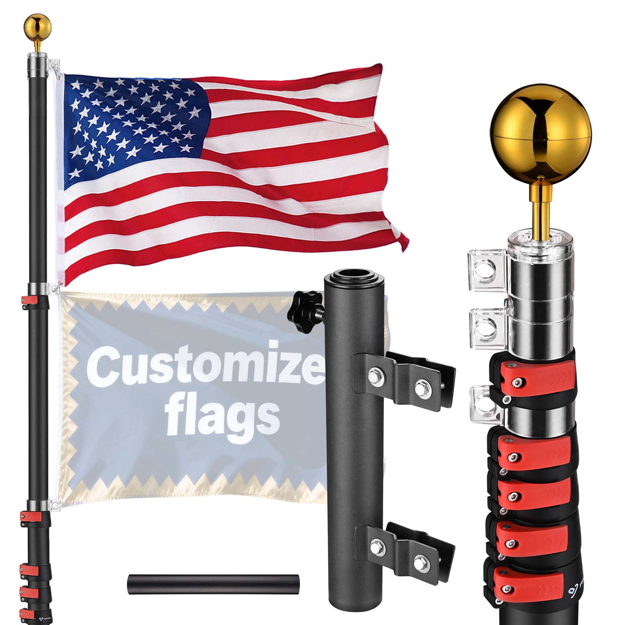 Yescom 20Ft Portable Telescoping Flag Pole with Ladder Mount Holder for Event