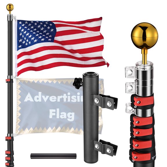 Yescom 20Ft Portable Telescoping Flag Pole with Ladder Mount Holder for Event