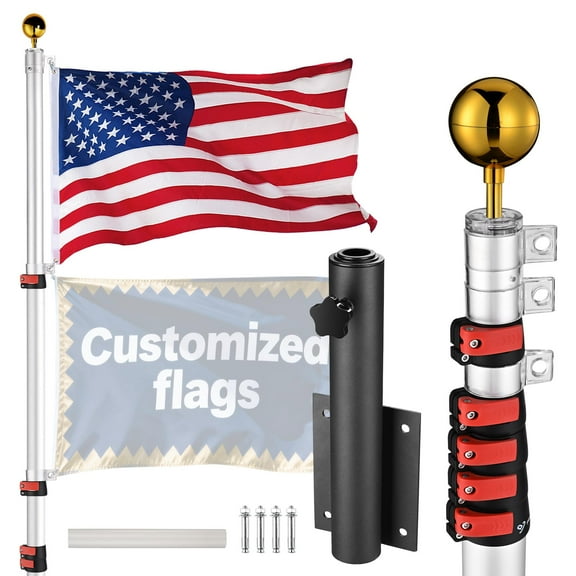 Yescom 20Ft Telescoping Flagpole w/ Dock/Deck Mount Display Sign Housebuilders