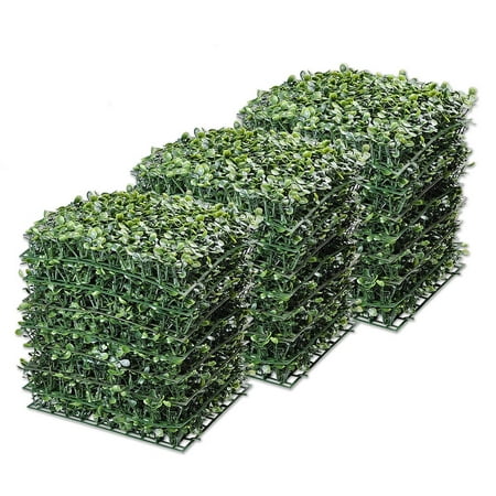 Yescom 24-Pack 10"x10" Artificial Grass Boxwood Hedge Mat with Cable Ties UV Privacy Fence Screen for Indoor Outdoor Greenery Panel Decor
