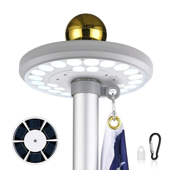 Yescom 26 LED Flag Pole Light Solar Powered 100% Coverage 10-Hour Outdoor Dusk to Dawn Auto Lamp for Yard