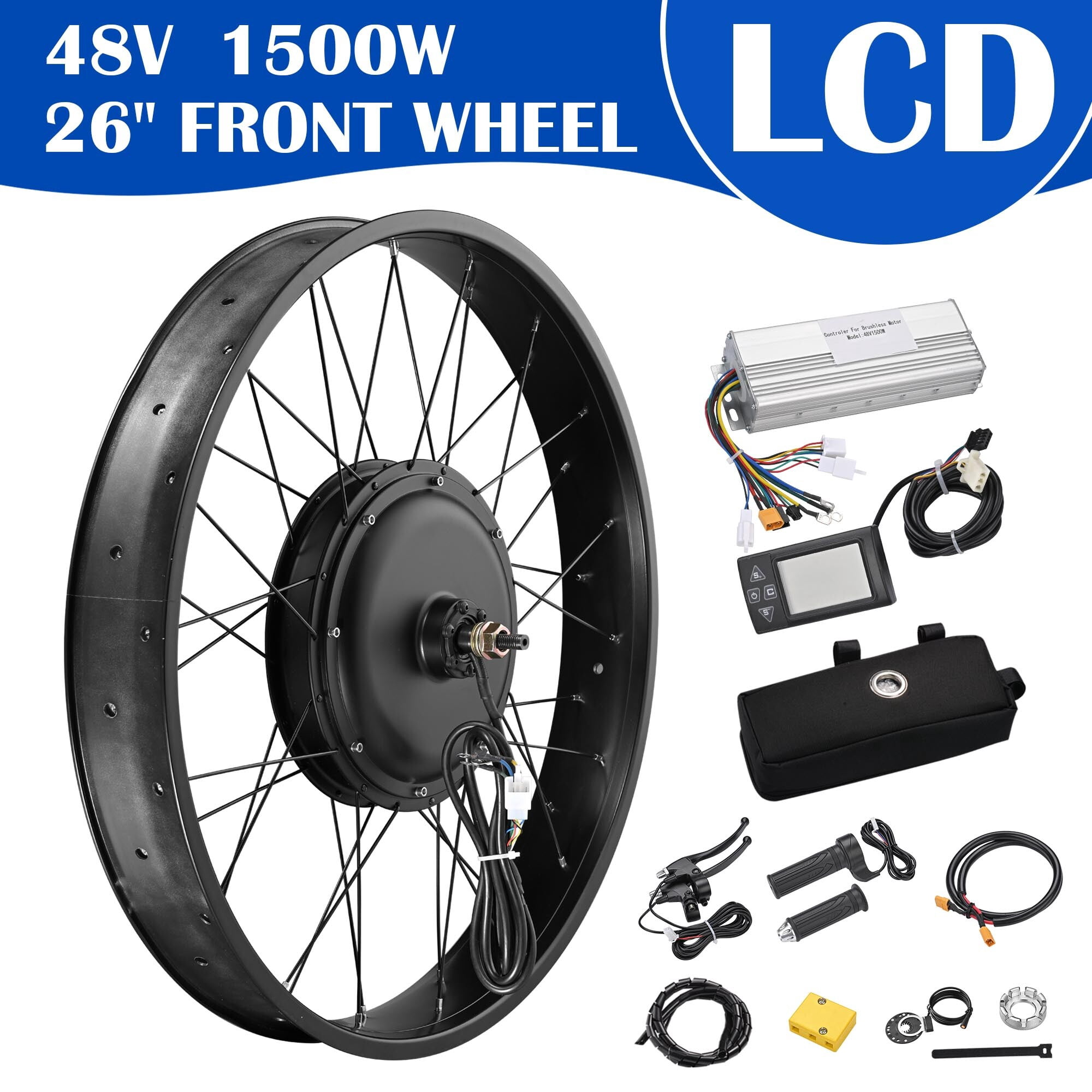 Yescom 26"x4" Fat Tire 48V Ebike Electric Front Wheel Bicycle Conversion Kit LCD 1500W Dual Controller