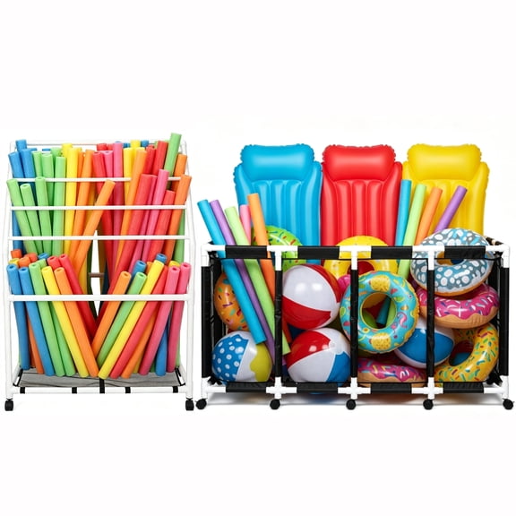 Yescom 274 Gallon Pool Float Storage Bin with Towel Rack Holder Set Rolling Toys Cart Organizer