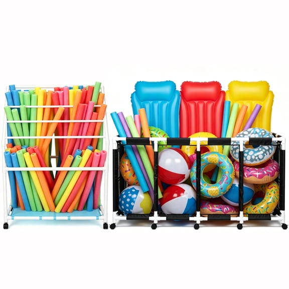 Yescom 274 Gallon Pool Float Storage Bin with Towel Rack Holder Set Rolling Cart Organizer Outdoor
