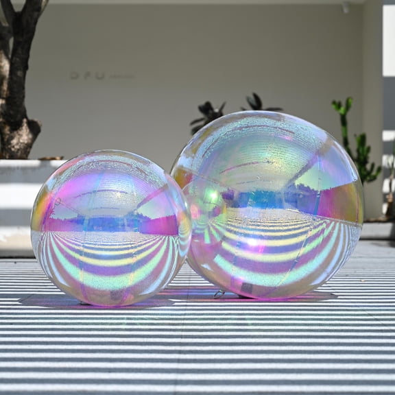 Yescom 2PCS Big Shiny Inflatable Mirror Ball Set 20" 32" Giant Reusable PVC Hanging Balloon for Party Wedding Event Concerts Stage Decor Iridescent