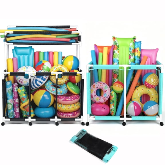 Yescom 2PCS Rolling Mesh Pool Storage Bins w/ Mesh Replacement Net for Pool Toys