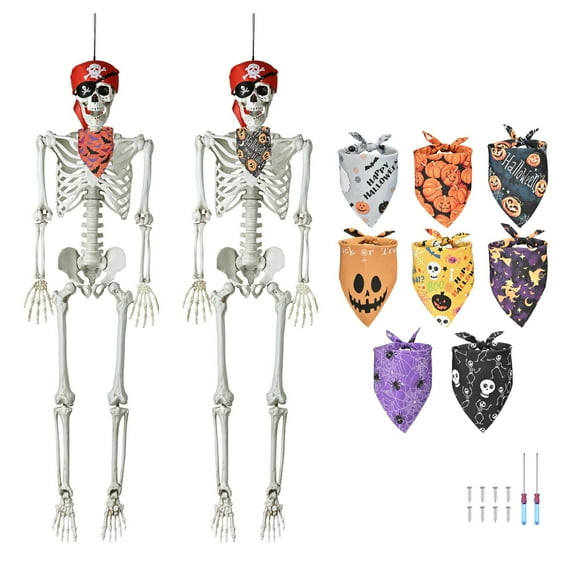 Yescom 2Pcs Pirate Life Size Skeleton Poseable 5.4Ft with Fall Dog Bandana for Halloween Decorations 2025